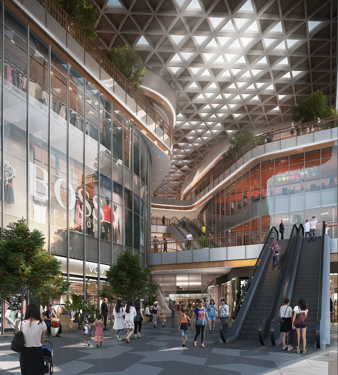 Visualización vertical de las vitrinas y pasarelas del mall